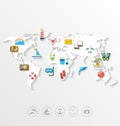 Map of World Travel Concept, Simple Colorful Flat Icons Royalty Free Stock Photo