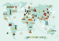 Map of the World and Travel Icons. Royalty Free Stock Photo