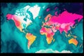 Map of the world . Watercolor paint. Digital art, Generative AI Royalty Free Stock Photo