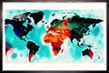 Map of the world . Watercolor paint. Digital art, Generative AI Royalty Free Stock Photo