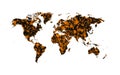 Map of the worrld silhouette with orange stain over black Royalty Free Stock Photo