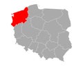 Map of Zachodniopomorskie in Poland Royalty Free Stock Photo