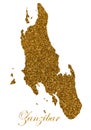 Map of Zanzibar. Silhouette with golden glitter texture