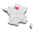 Map of ÃÅ½le-de-France region, France