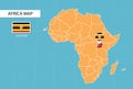 Uganda map in Africa, icons showing Uganda location and flags