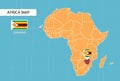 Zimbabwe map in Africa, icons showing Zimbabwe location and flags