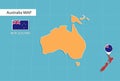 New Zealand map in Australia, icons showing New Zealand location and flags