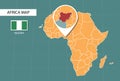 Nigeria map in Africa zoom version, icons showing Nigeria location and flags Royalty Free Stock Photo