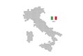 Vector square pixel dotted map of Italy isolated on white background with Italy flag