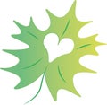 Maple green leaf with a heart cut out. The concept of love, ecology