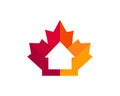 Maple Home logo design. Canadian Real Estate logo. Red Maple leaf with House vector Royalty Free Stock Photo