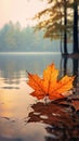 Maple leaf fall color reddish orange in water background Royalty Free Stock Photo