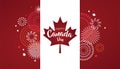 Maple leaf with firework poster for celebrate the national day of Canada. Happy Canada Day card. Canada flag, fireworks