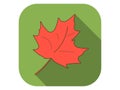 Maple leaf flat icon with long shadow. Autumn leaf. Vector