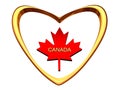 Maple leaf inside of gold heart. Royalty Free Stock Photo