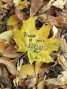 A maple leaf lies with the inscription Have a nice day Royalty Free Stock Photo