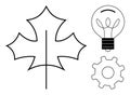 Leaf, Lightbulb, and Gear Representing Sustainability, Innovation, and Mechanism Concepts Royalty Free Stock Photo