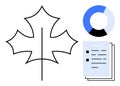 Maple leaf outline with data pie chart and document stack for nature and analytics concepts Royalty Free Stock Photo