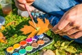 Maple leaf paint tinkering kindergarten