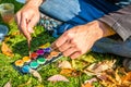 Maple leaf paint tinkering kindergarten Background Autumn