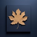 Maple Leaf Art Print On Blue Background: Hyperrealistic Relief Sculpture In Dark Navy And Bronze