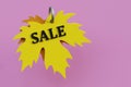 Maple leaf shaped label or keychain with text - sale, 3d render