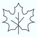 Maple leaf thin line icon. Canada forest tree leaves shape sign. Autumn season vector design concept, outline style Royalty Free Stock Photo