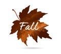 Maple leaf in triangular style with hand drawn word 'Fall' Royalty Free Stock Photo