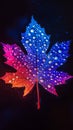 Maple leaf with water droplets in vibrant neon colors Royalty Free Stock Photo