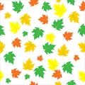 Maple leaves.They are green yellow orange in a seamless pattern.