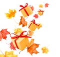 maple leaves and levitating gift boxes Royalty Free Stock Photo