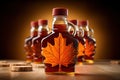 Maple syrup in the bottle. Traditional Canadian dessert. Generative Ai