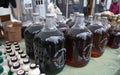 Bottles of fresh maple syrup for sale at Ben`s Sugar Shack in Temple, N.H., USA, March 24, 2018.