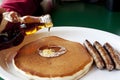 Maple Syrup on Pancakes with Sausage Royalty Free Stock Photo