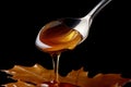 Maple Syrup Pouring onto a Spoon. AI Royalty Free Stock Photo