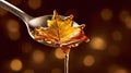 Maple syrup pouring on spoon. Generative AI Royalty Free Stock Photo