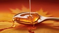 Maple syrup pouring on spoon. Generative AI Royalty Free Stock Photo