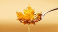 Maple syrup pouring on spoon. Generative AI Royalty Free Stock Photo