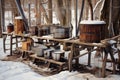 maple syrup production equipment and tools Royalty Free Stock Photo