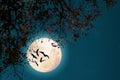 Maple tree in fall season and full moon with star. Royalty Free Stock Photo