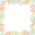 Maple tree leaf frame. Vector illustration. Autumn colors graphic card template square boarder Royalty Free Stock Photo