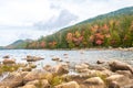 Small rocks and fall foliage around Jordan Pond Royalty Free Stock Photo