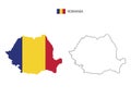 Romania map city vector divided by outline simplicity style. Have 2 versions, black thin line version and color of country flag ve Royalty Free Stock Photo