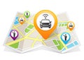 Car Hailing Apps concept on a map on white background