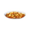 Mapo tofu on plate. Vintage vector hatching hand drawn illustration isolated