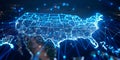 Mapping USA\'s Global Network Connectivity and Cyber Technology. Concept USA Networks, Global Royalty Free Stock Photo