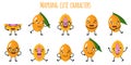 Maprang fruit cute funny cheerful characters with different poses and emotions