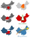 Maps of China with Christmas symbols