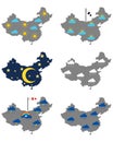 Maps of China with various weather symbols