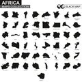 Maps collection countries of Africa, black contour maps of Africa